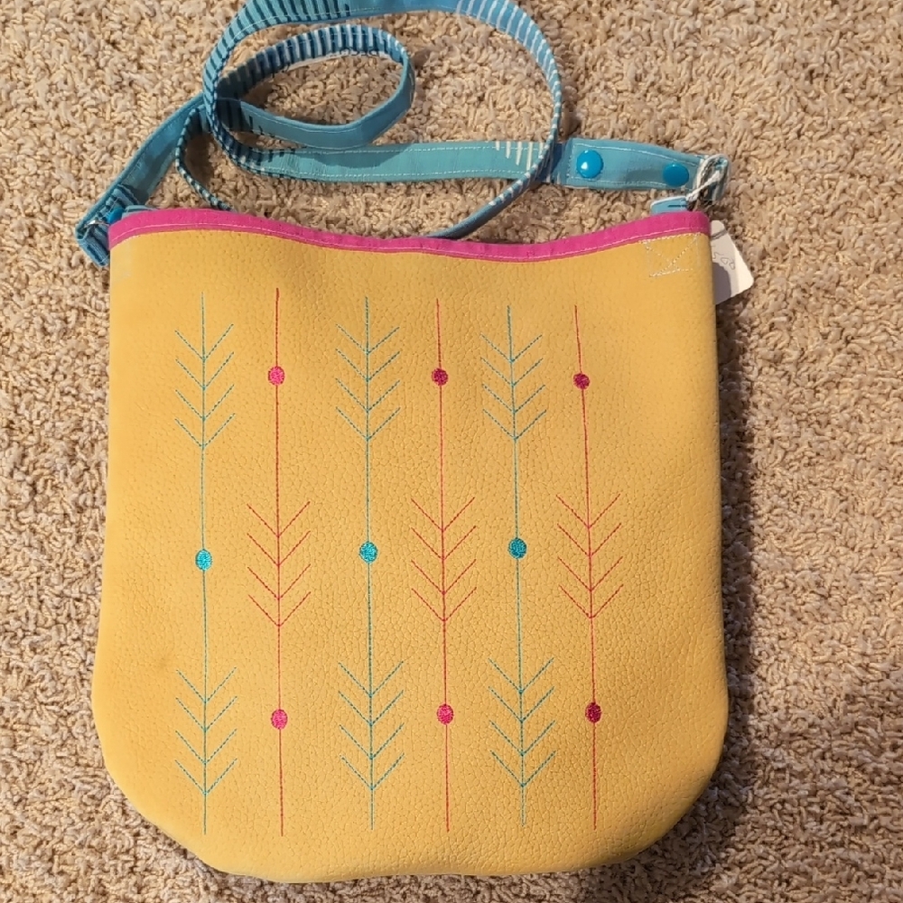Playful Yellow and Pink Crossbody Bag with Embroidery